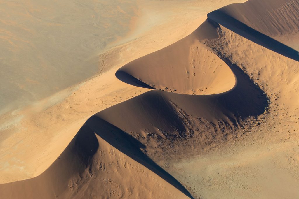 aerial view of sand dunes in namib desert