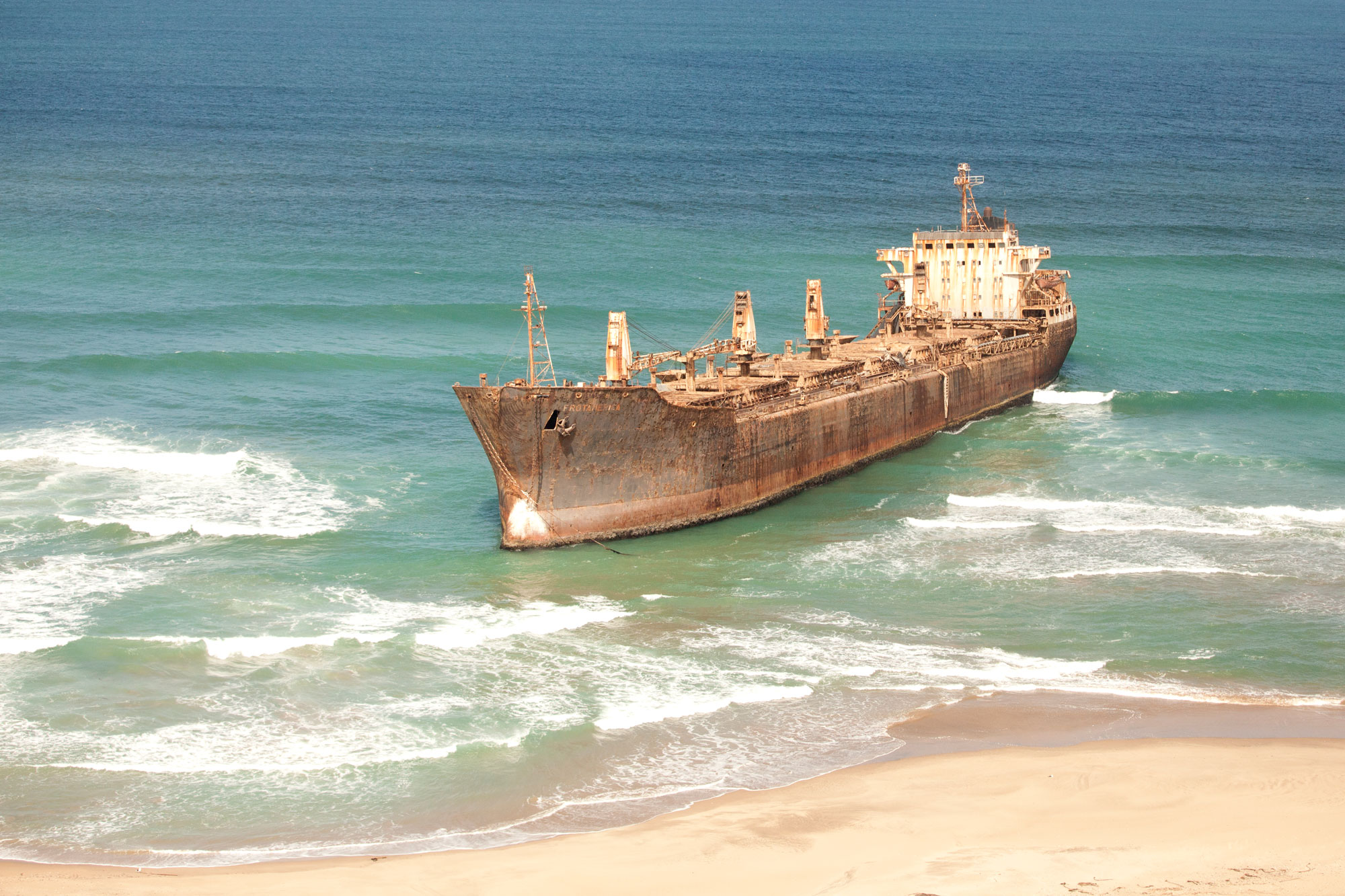 View of shipwreck on the Namibian skeleton coast.