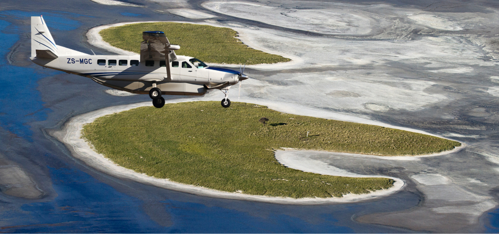 Cessna Caravan over Makgadikgadi Pans Botswana