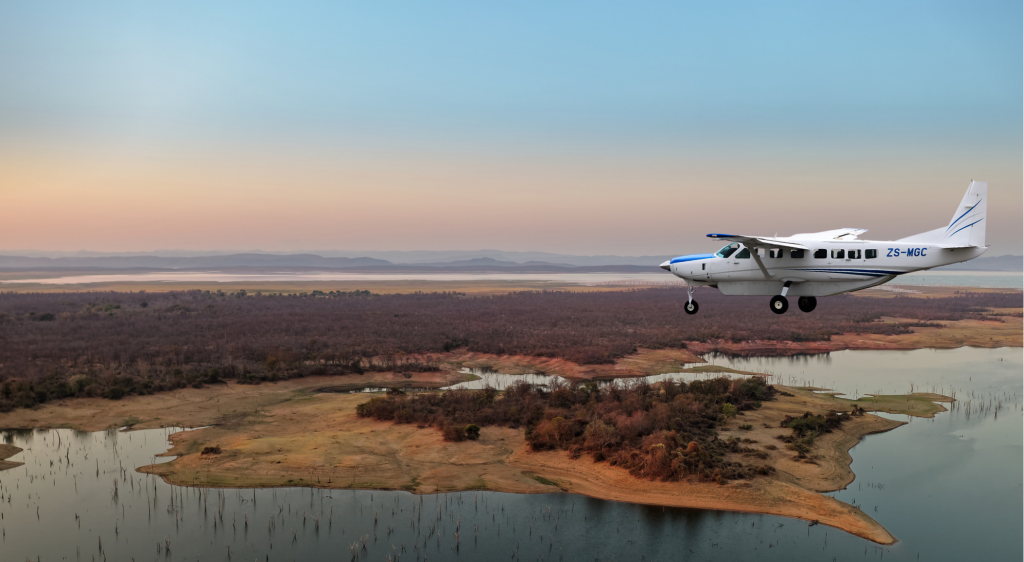 Scenic flying on luxury safari holiday over Lake Kariba, Zimbabwe