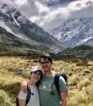 Husband and wife hiking in Rocky Mountains