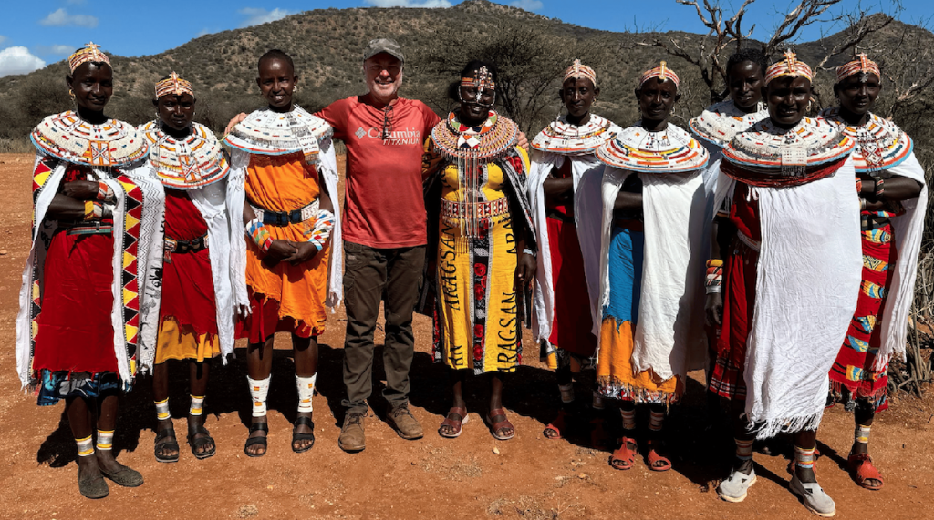 Samburu ladies welcome Riaan Beekman, co-founder of African Aerial Safaris, to Kenya.